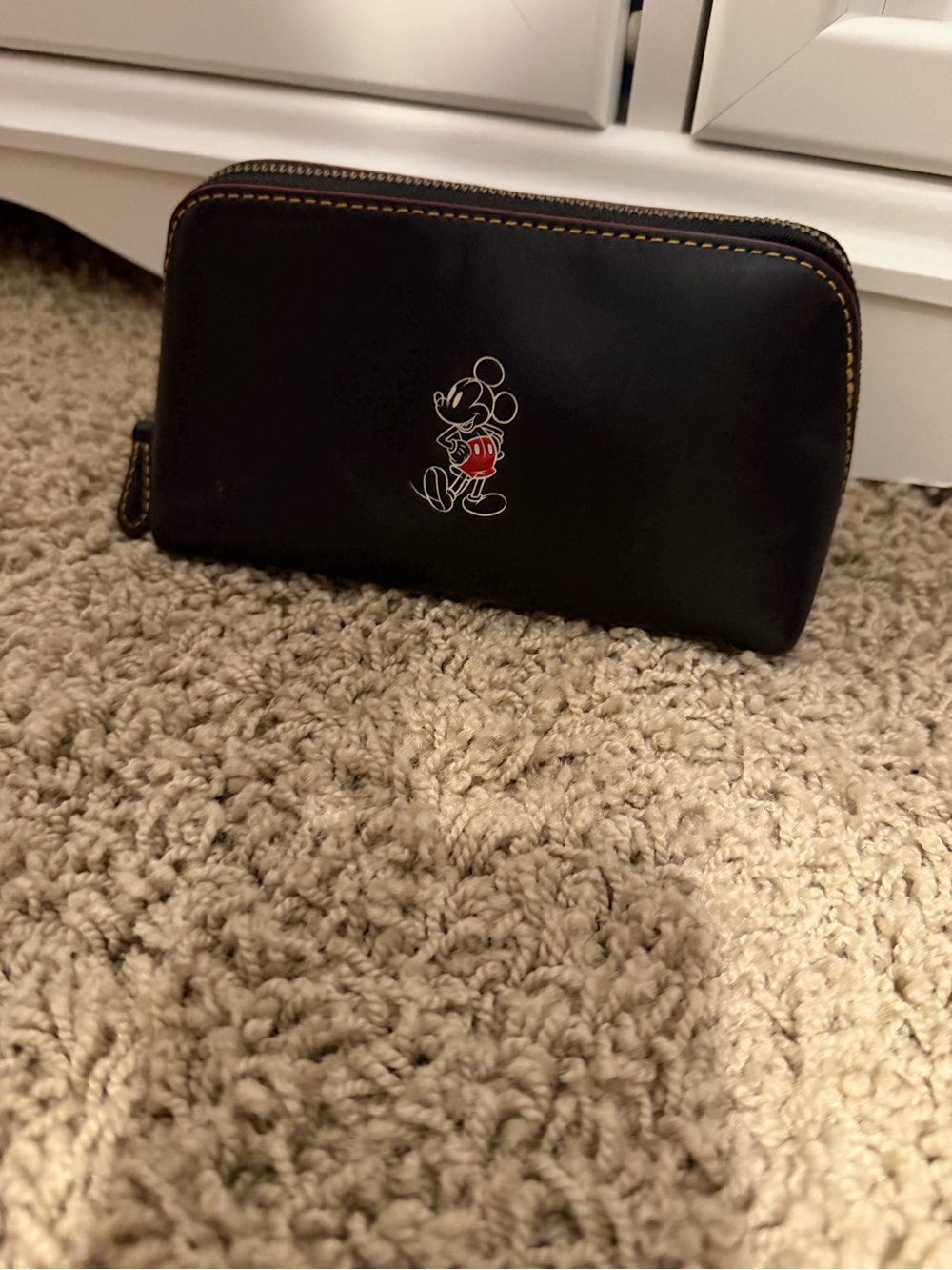 Coach Black Leather Mickey Mouse Zip Cosmetic Case